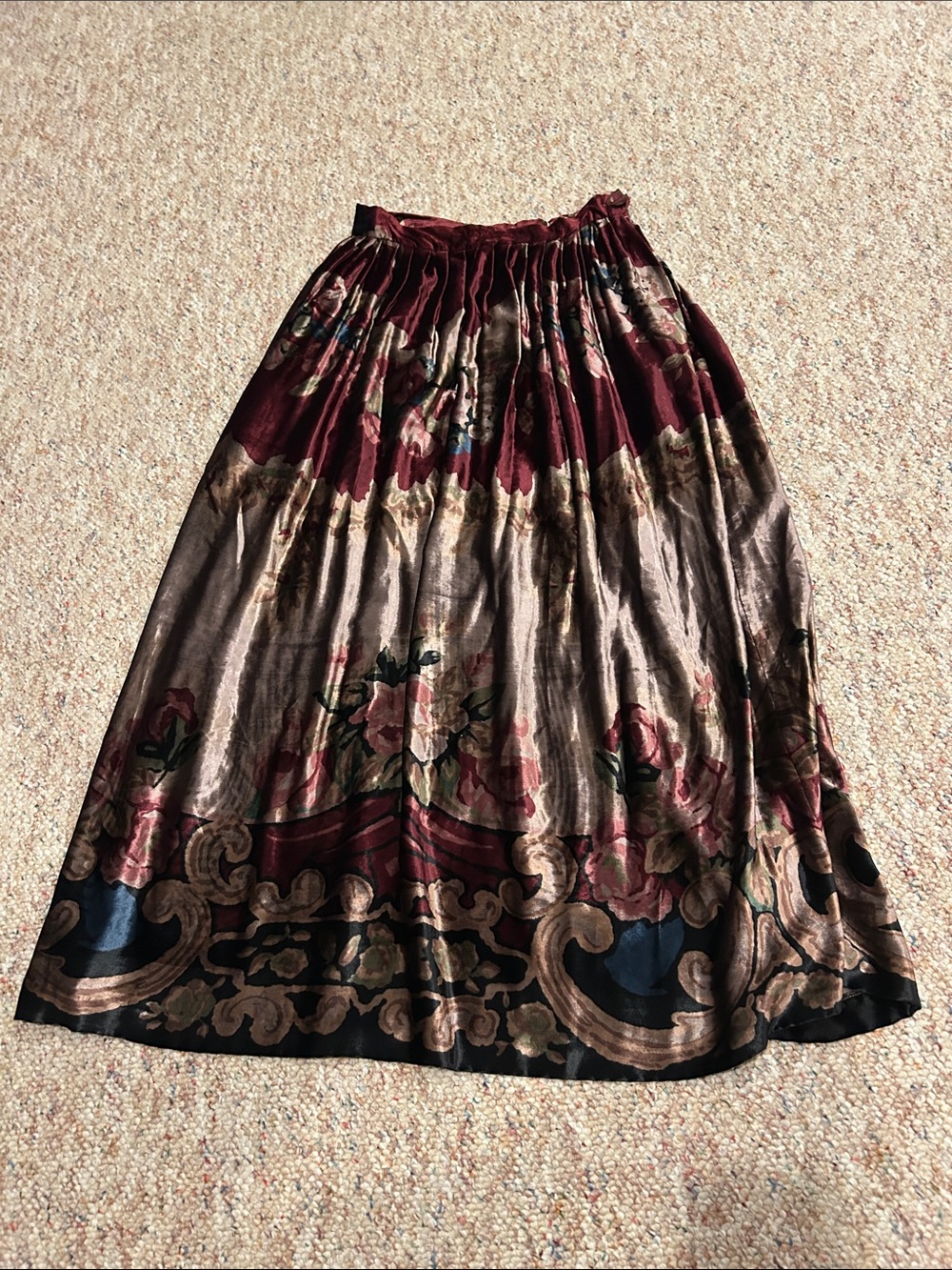 Vintage Ralph Lauren Country Burgundy and Gold Floral Maxi Skirt